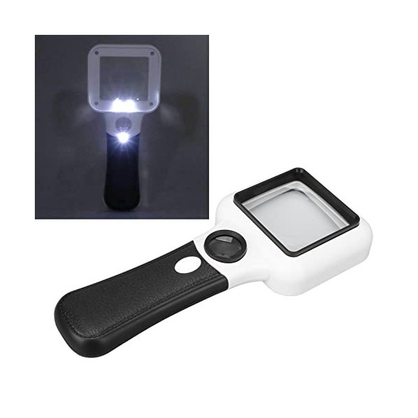 SH-RuiDu Loupe portative portable 5X 45X pour la lecture et lidentification des bijoux avec 3 LED et 1 lampe UV pour les per