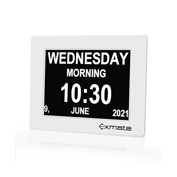 Exmate Réveil numérique de 8 pouces - Grande police multilingue - Pour les enfants, les personnes âgées, la démence, les pers