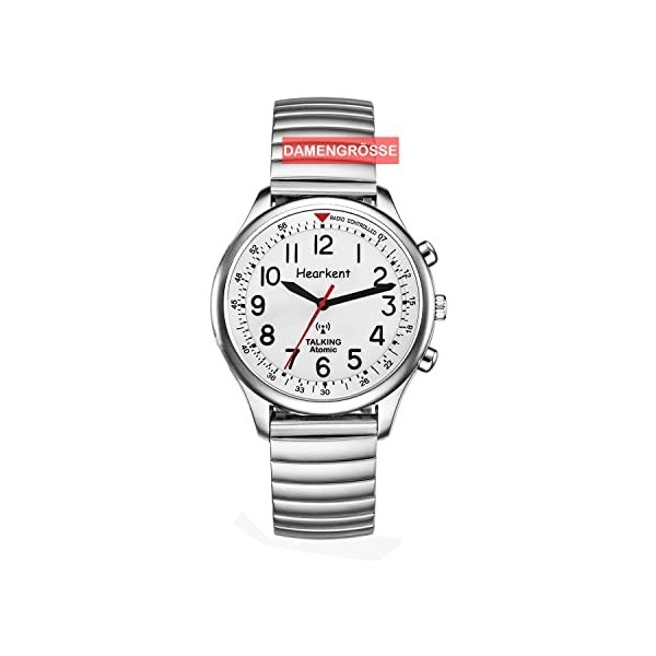 Hearkent Montre parlante pour femme avec déficience visuelle, voix masculine forte et claire, parle en allemand, argenté, Bra