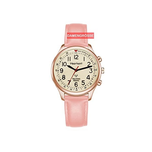 Hearkent Montre parlante pour femme avec déficience visuelle, voix masculine forte et claire, parle en allemand, argenté, Bra