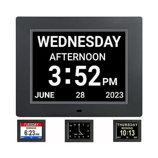 Golony Calendrier numérique 2022 pour personnes âgées, horloge de jour extra large avec 12 alarmes pour malvoyants, perte de 