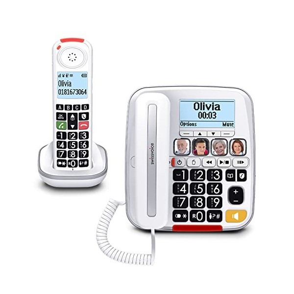 Swissvoice Xtra 3355 Combo, Téléphone Filaire à Grosses Touches avec répondeur et combiné additionnel, Audio Boost, sonneries