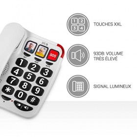 SPC Comfort Numbers 2 – Téléphone Fixe Senior avec Grandes Touches, 3 mémoires directes avec Photo, Volume très élevé, Compat