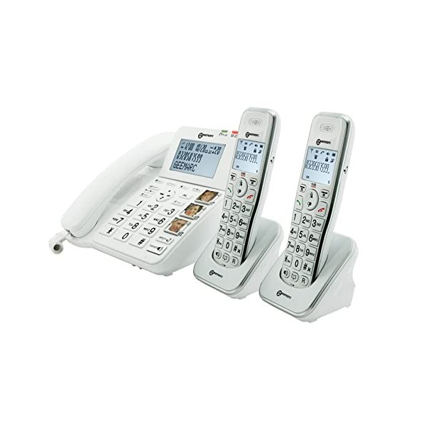 Geemarc Amplidect 295 Combi Twin - Téléphones Fixes avec Un Filaire et Deux combinés sans Fils - Blanc