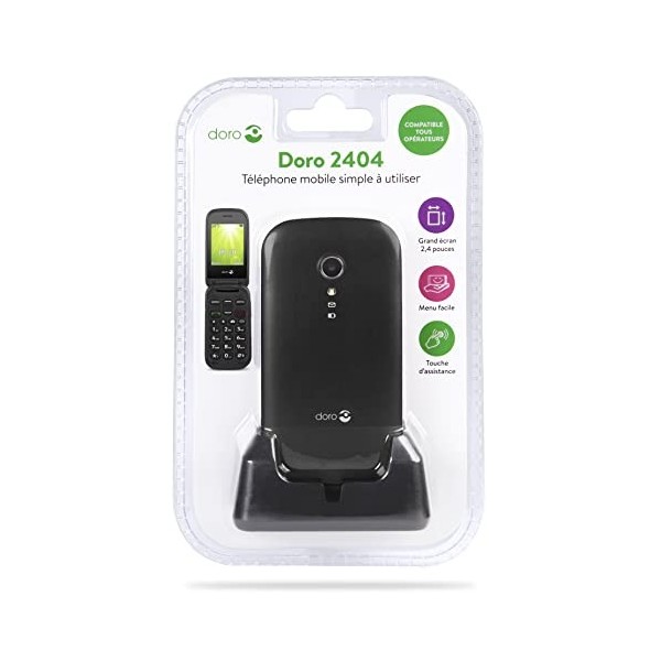 Doro 2404 Téléphone Portable 2G à Clapet pour Seniors avec Grandes Touches, Touche dAssistance et Socle Chargeur Inclus [Ver