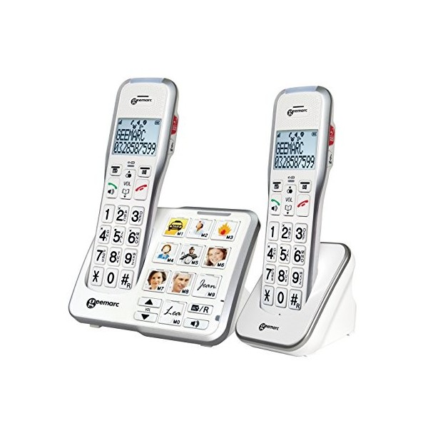 Geemarc Amplidect 595 Photo Duo - Téléphones Fixes Amplifiés avec Fonction SOS, Sonnerie Puissante et Larges Touches Photo Pe