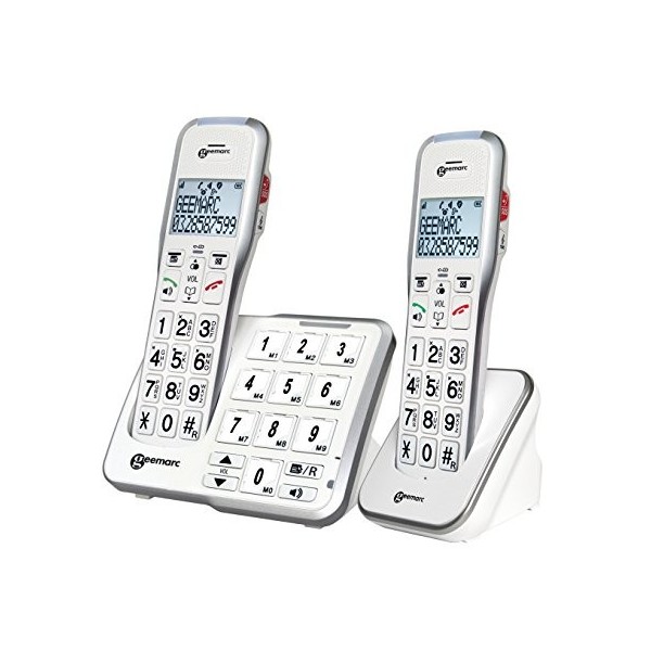 Geemarc Amplidect 595 Photo Duo - Téléphones Fixes Amplifiés avec Fonction SOS, Sonnerie Puissante et Larges Touches Photo Pe