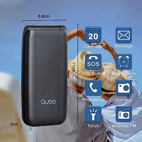 Qubo Téléphone à Clapet pour Les Personnes âgées, Téléphone Portable pour Personnes âgées, Écran de 2,4 Pouces, Volume élevé,