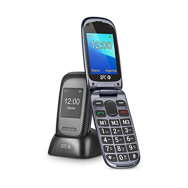 SPC Harmony - Téléphone Portable Senior à clapet avec grandes touches, compatible avec les appareils auditifs, double écran, 