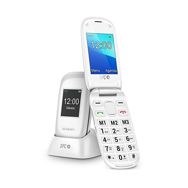 SPC Harmony - Téléphone Portable Senior à clapet avec grandes touches, compatible avec les appareils auditifs, double écran, 