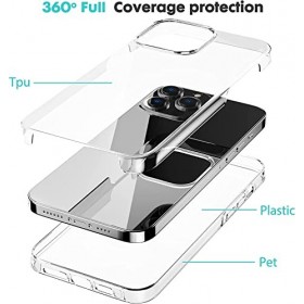 Coque pour Iphone 14 Pro Max Silicone Transparent Housse Antichoc Double Face 360 Degrés Etui Arrière et Avant Iphone 14 Pro