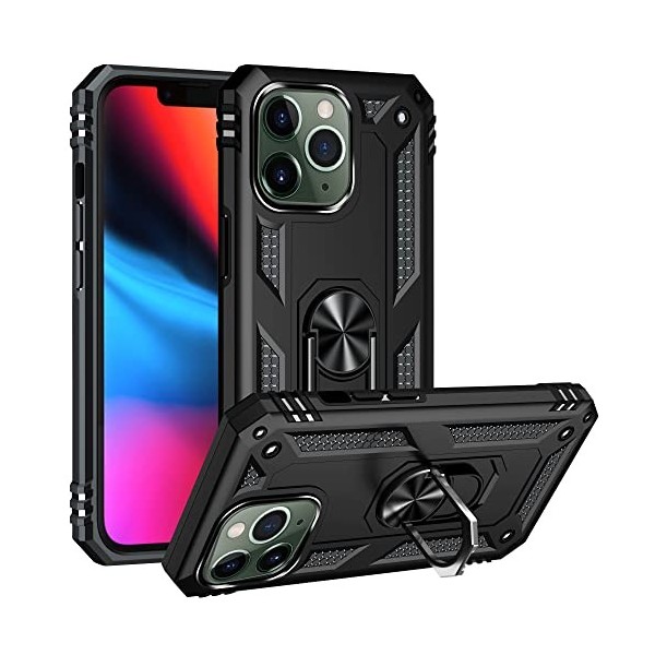 Coque pour iPhone 11 Pro Max 6.5,Anti-Chute Cover Renforcée Bumper Antichoc TPU Souple PC Rigide Etui,Noir