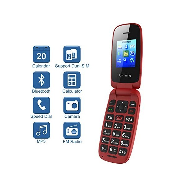 ukuu Téléphone Portable a Clapet avec Grandes Touches Grand 1,8 Pouces Dual SIM Débloqué GSM 800mAh Batterie Grande Capacité 