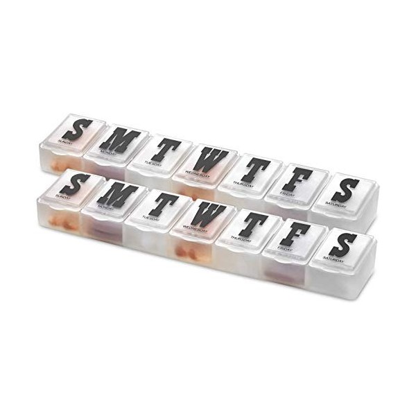 Pilulier Semainier - Paquet de 2 - Boîtes à Médicaments pour Préparer Comprimés & Vitamines Chaque Semaine, Compartiments Ind