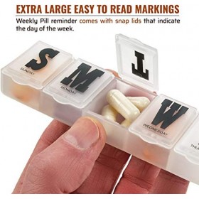 Pilulier Semainier - Paquet de 2 - Boîtes à Médicaments pour Préparer Comprimés & Vitamines Chaque Semaine, Compartiments Ind