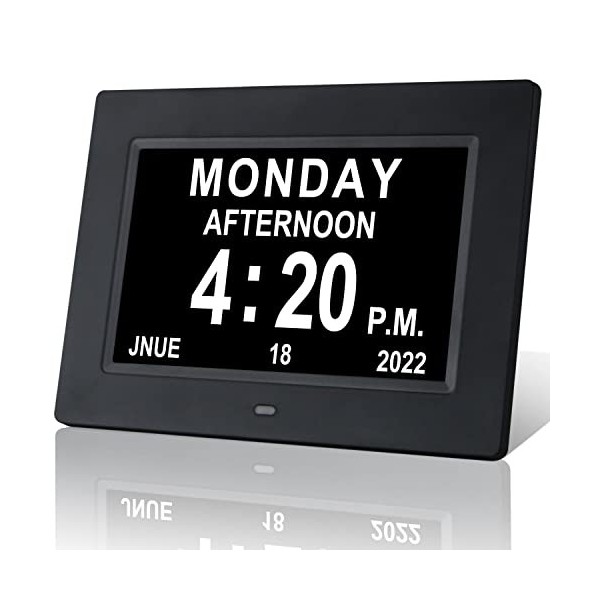 Golony Horloges numériques avec calendrier de jour, date, heure, démence pour personnes âgées, perte de mémoire, malvoyantes,