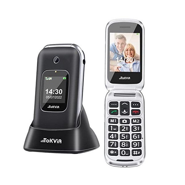 Téléphone Portable Senior débloqué avec Grandes Touches | Telephone clapet Personnes âgées Touche dAssistance | Écran Large 