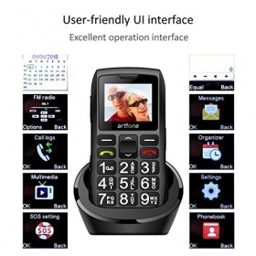 artfone GSM téléphone Senior Portable Débloqué avec Grandes Touches, Bouton SOS, 1400mAh Batterie, Lampe Torche et Station de