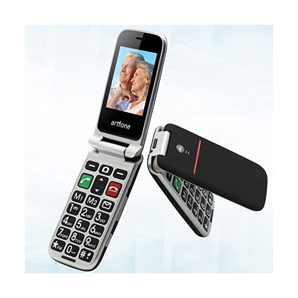 artfone Téléphone Portable Senior Débloqué Clapet avec Grandes Touches CF241A Bouton SOS Écran de 2,4 Pouces, Caméra, Radio F