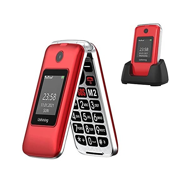 USHINING 3g Téléphone Portable Senior Clapet Débloqué avec Grandes Touches, Téléphone pour Personnes âgées avec Haute Volume 