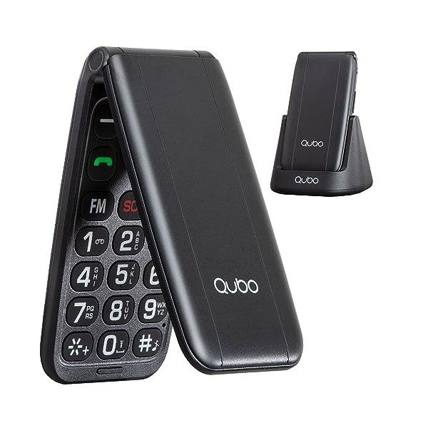 Qubo Téléphone à Clapet pour Les Personnes âgées, Téléphone Portable pour Personnes âgées, Écran de 2,4 Pouces, Volume élevé,