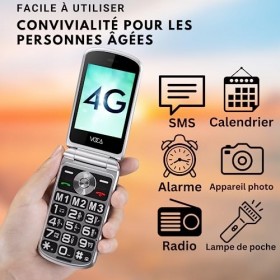 VOCA Téléphone 4G à Clapet simplifié pour Seniors - Grandes Touches - Touche dAssistance - Appareil Photo - Socle Chargeur I