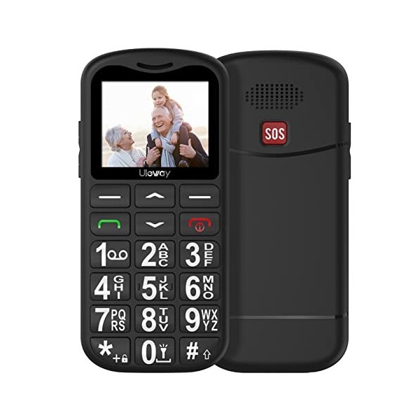 GSM Téléphone Portable Senior Débloqué avec Grandes Touches, Volume Élevé, Batterie 800 mAh, Bouton SOS, Station de Charge, D