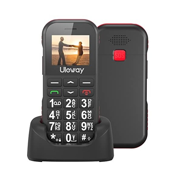 GSM Téléphone Portable Senior Débloqué avec Grandes Touches, Volume Élevé, Batterie 800 mAh, Bouton SOS, Station de Charge, D