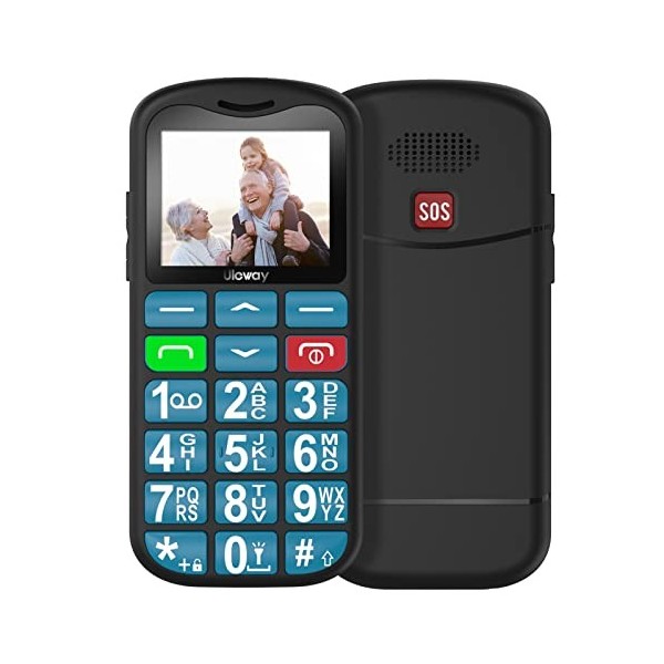 GSM Téléphone Portable Senior Débloqué avec Grandes Touches, Volume Élevé, Batterie 800 mAh, Bouton SOS, Station de Charge, D