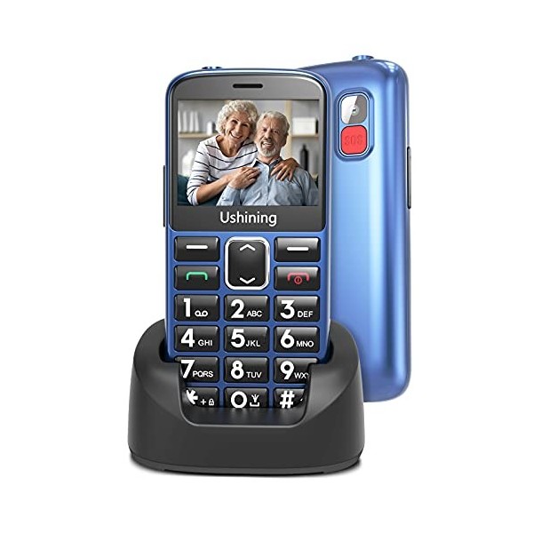 USHINING GSM Téléphone Portable Senior Débloqué Téléphone Portable avec Grandes Touches Grand Ecran de 2,4 Pouces Bouton SOS 