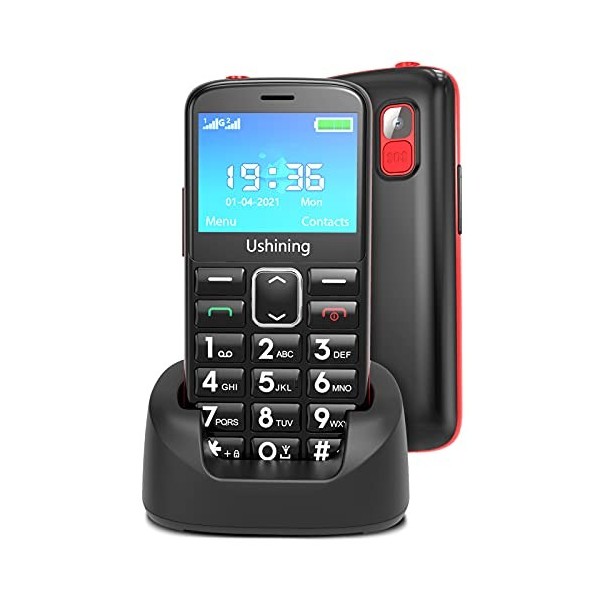 USHINING GSM Téléphone Portable Senior Débloqué Téléphone Portable avec Grandes Touches Grand Ecran de 2,4 Pouces Bouton SOS 