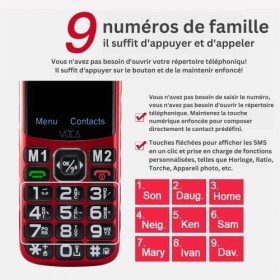VOCA 4G téléphone Portable Senior, Telephone Portable Basique avec Débloqué pour Grosse Touche, Bouton SOS, Caméra, et Socle 