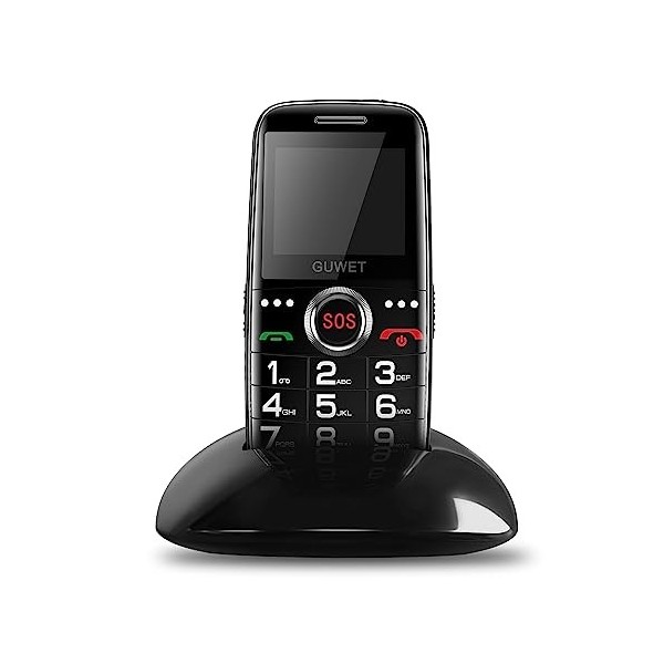 Guwet Téléphone Portable Senior débloqué avec Grandes Touches,Batterie 1800mAh et Base de Chargeur,Bouton SOS et Lampe Torche