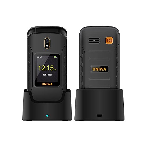 UNIWA V909T Téléphone à Rabat 4G Senior avec Station de Chargement, débloqué SOS, Gros Bouton, Grand Volume, Compatible avec 