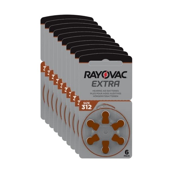 60 piles auditives Rayovac 312 Extra advanced / pile auditive PR41 / piles pour appareils auditifs / 312AE,A312,DA312,P312,PR