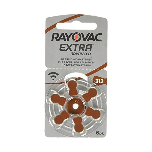 Rayovac - Piles Extra Advanced zinc-air pour aides auditives, code couleur brun, taille 312, lot de 60 piles