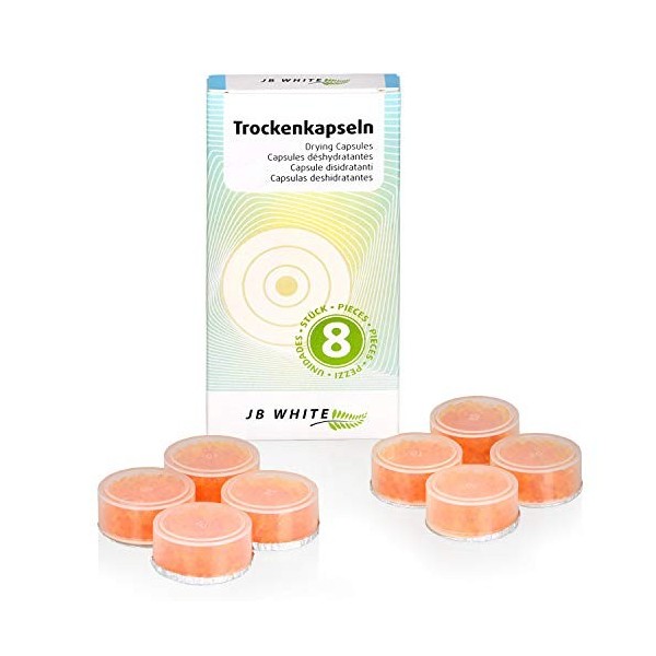 JB White 8 pastilles déshydratantes pour appareils auditifs, Capsules de séchage avec indicateur de Couleur pour prothèses au