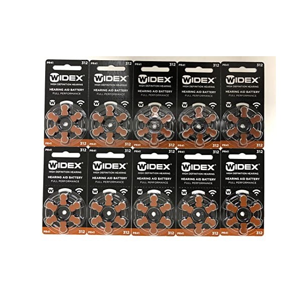 Batteries 312 ZAS pour appareils auditifs, pack de 60 piles Zinc Air sans mercure - marron