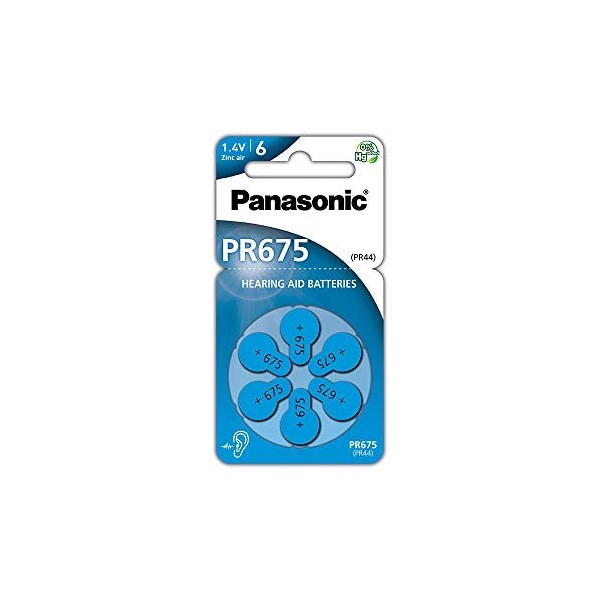 Piles Panasonic PR675 Zinc Air pour appareils auditifs, type 675, 1,4 V, piles pour appareils auditifs, 6 dans un paquet, ble