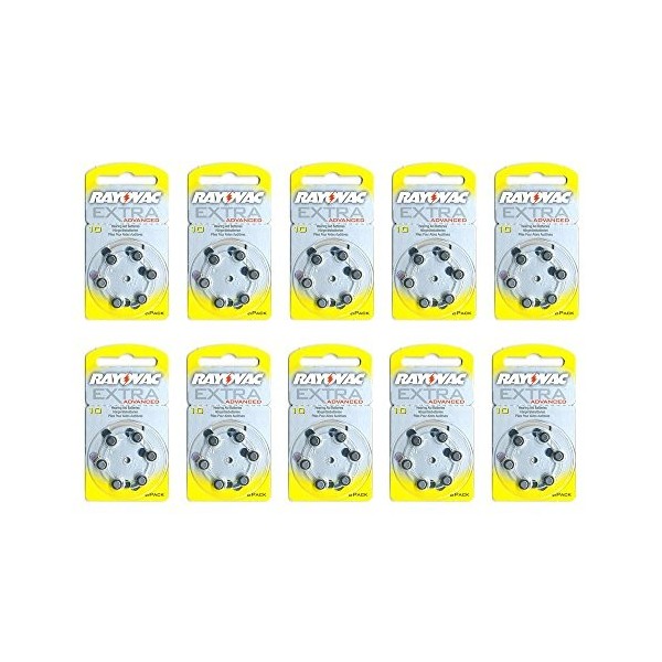 Rayovac PR-70 10 Extra Advanced 1.4V Zinc-Air Hearing-Aid Battery Bulk Pack 60pcs 