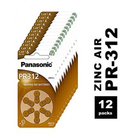 Piles Panasonic PR312 Zinc Air pour appareils auditifs, Type 312, 1,4&nbsp;V, Piles pour appareils auditifs, Paquet de 10 60 Pile