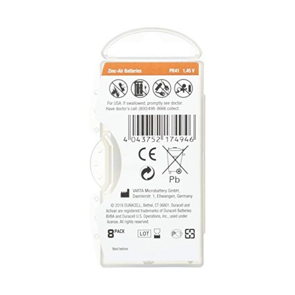 Duracell Activair Hearing Aid Batteries: Size 312 80 Batteries 