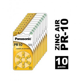 Panasonic Piles PR10 Zinc Air pour appareils auditifs, Type 10, 1,4&nbsp;V, Piles pour appareils auditifs, Paquet de 10 60 Piles 