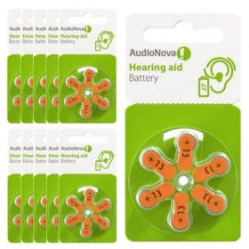 AudioNova - Piles auditives Taille 13 PR48 | sans Mercure - Zinc Air - 1.45V | Lot de 60 Piles auditives Audionova 13 Plaque