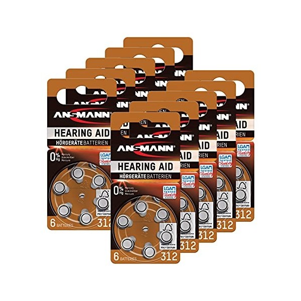 ANSMANN Piles auditives 312 1,4V 60 pièces – Piles bouton type 312 P312 ZL3 PR41 pour aides auditives – Piles plates pour a