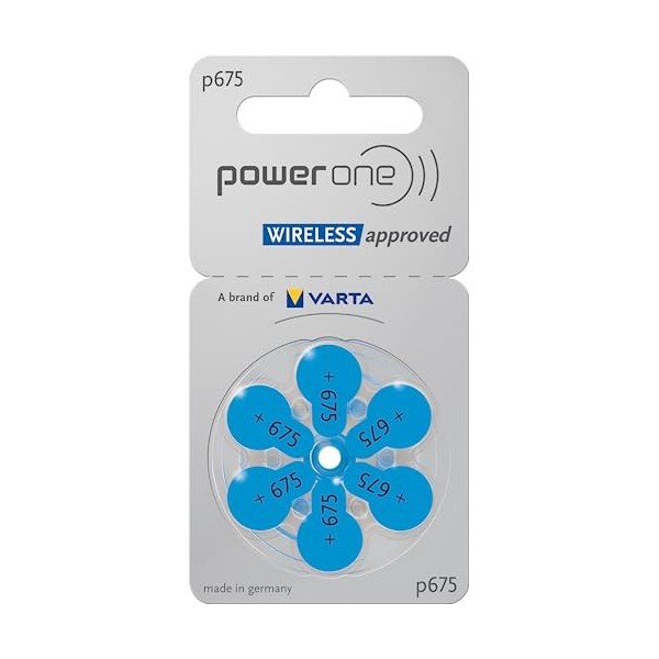 Power One - p675 - Implant Plus Cocleari Piles pour appareils auditifs - Bleu - Lot de 6