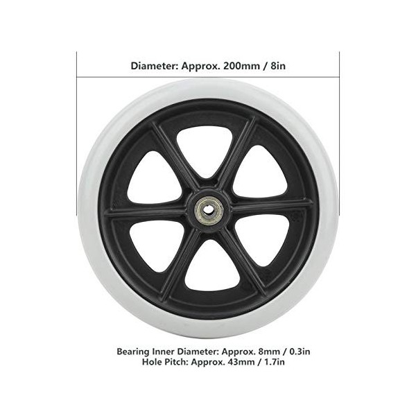 Roue avant de fauteuil roulant de 8 pouces, marcheur de remplacement de roue de défilement en caoutchouc gris 608ZZ 200mm pou