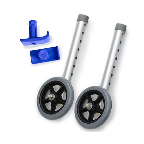 Kit de roues de déambulateur universel : roues sport de 12,7 cm et patins de ski Flexfit bleu foncé 