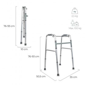 Mobiclinic®, Déambulateur pliable, Cadre de marche, hauteur réglable, Léger, poignées ergonomiques, sans roues, pieds antidér
