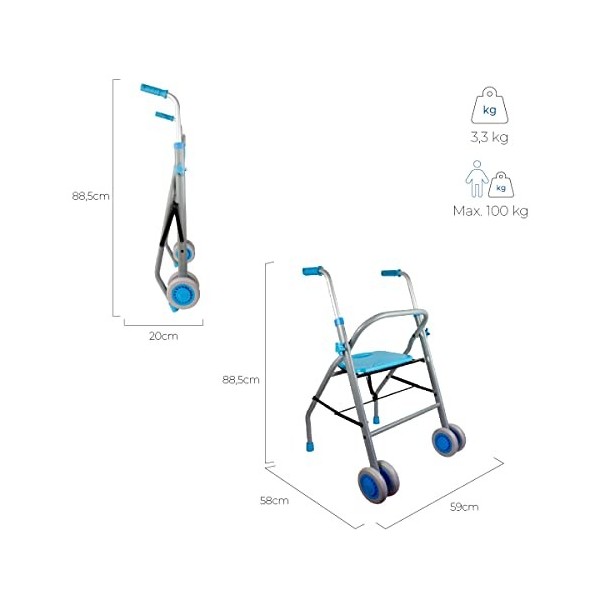 Mobiclinic, Déambulateur 2 roues Mod. Future, Marque européenne. Déambulateur Pliable et Réglable, pour les personnes âgées, 